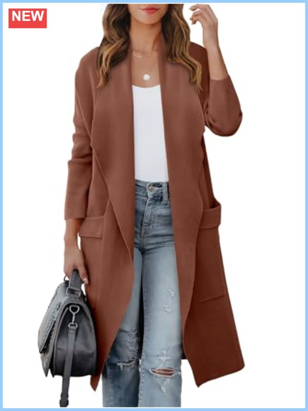 Oversized Open Front Cardigan with Pockets Long Sleeve Knit Sweater